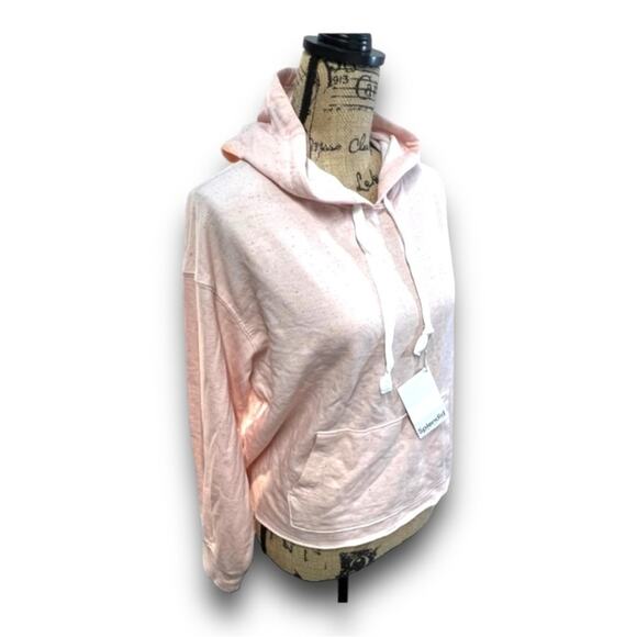 SPLENDID COLLECTION light pink speckled hoodie with frayed hem NWT M - Picture 2 of 11